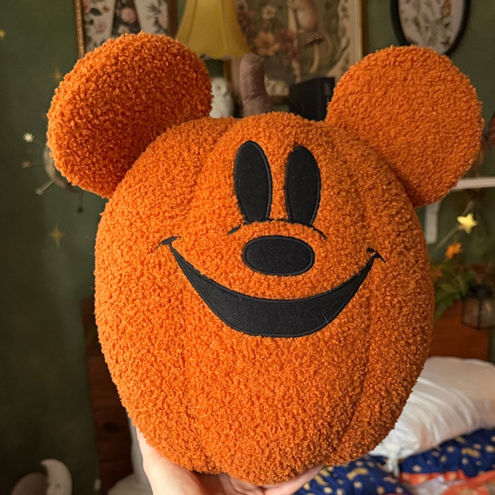 Pottery barn Orange Pumpkin Mickey Plush halloween throw pillow